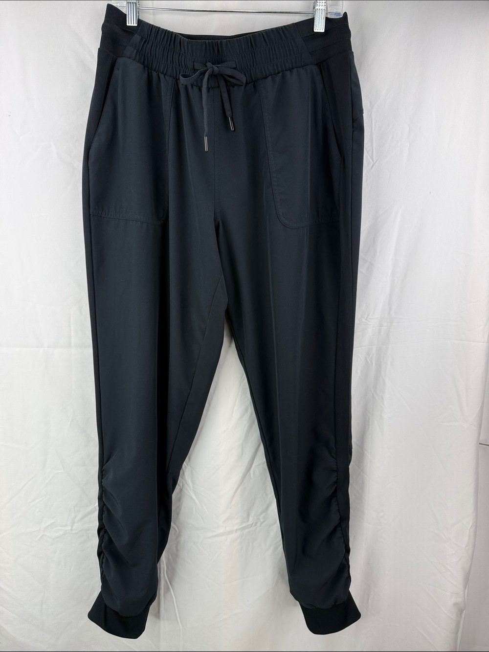 Mondetta Women’s Black Athletic Joggers with Ruched Leg Drawstring and Pockets